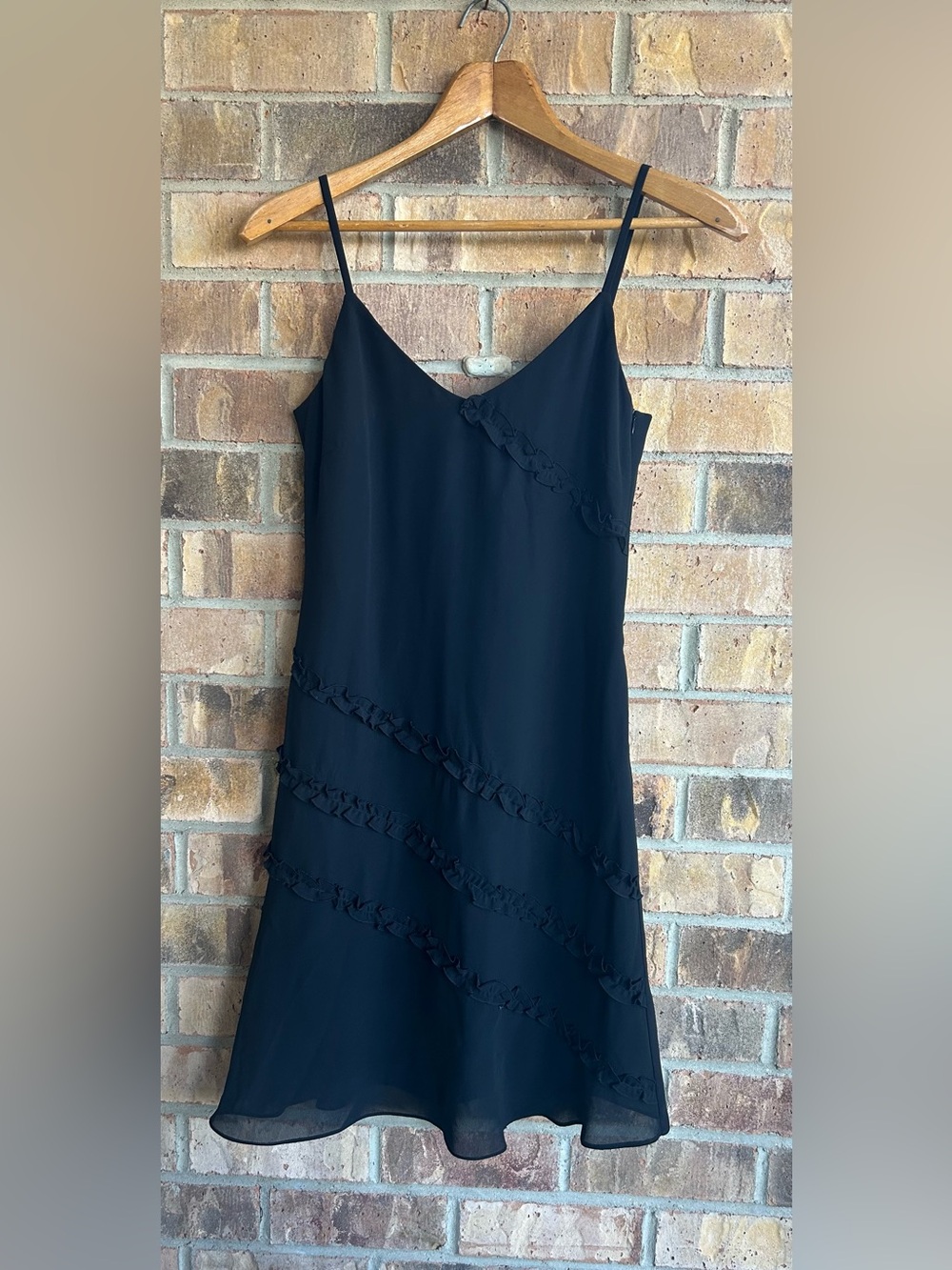 Vintage 90s Y2K Esprit Double Layer Ruffle Slip staple black Dress Size 5